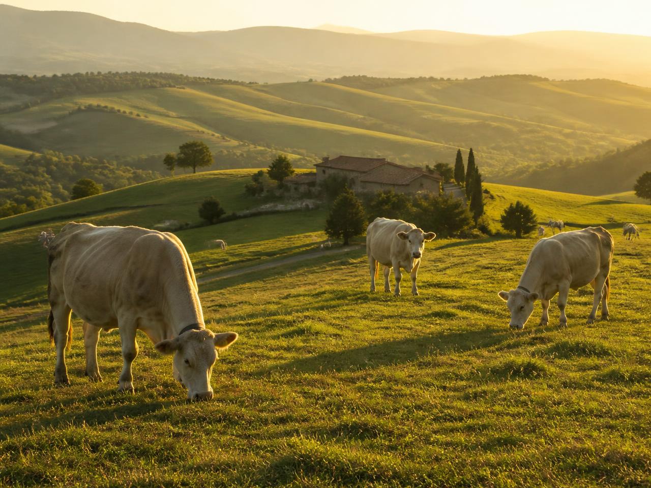 Bovini al pascolo sulle colline umbre